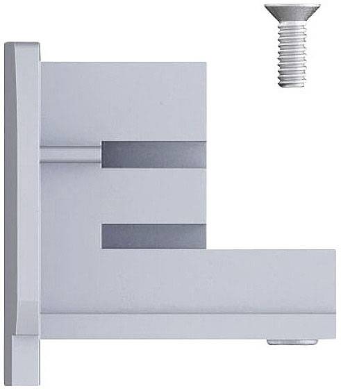 Metalowy element mocujący ze śrubą, widok z boku, przedstawiający szczegóły wzoru i możliwości montażu.