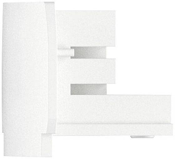 Nowoczesny, biały projekt klatki schodowej o czystych liniach i kanciastej formie, ujęty z boku.