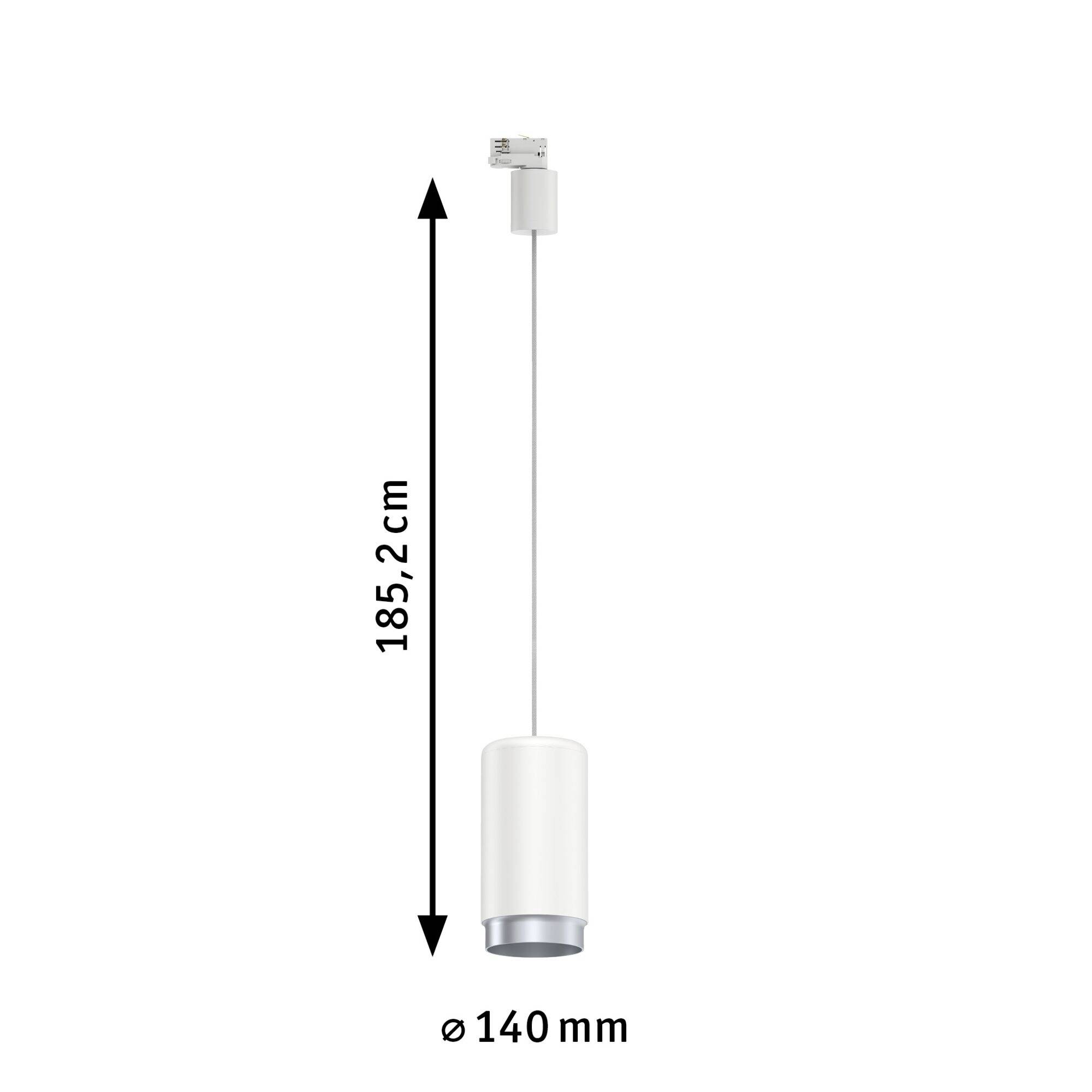 Lampa wisząca o całkowitej długości 185,2 cm i średnicy 140 mm.