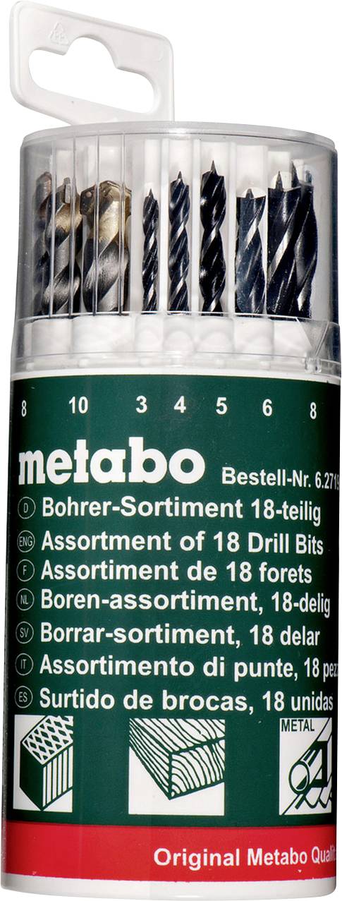 Metabo 627190000 18 szt. Komplet wierteł uniwersalnych metal, kamień, beton, wyrób kamieniarski, cegła, drewno 3 mm, 4 m