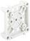 Biała płyta z tworzywa sztucznego z wyciętymi otworami w kształcie kół i kwadratów, służąca jako uchwyt lub element montażowy.