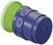 Niebieski i zielony przemysłowy wtyk elektryczny, o cylindrycznym kształcie, przedstawiający element połączenia elektrycznego, często stosowany w maszynach i elektrotechnice.