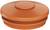 Pomarańczowa, okrągła pokrywka z wypukłym kołem pośrodku, prawdopodobnie wykonana z tworzywa sztucznego, na neutralnym tle.
