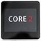 Kwadratowy wyświetlacz z czarnym tłem wyświetla tekst 'CORE 2' w kolorach białym i czerwonym. U dołu znajdują się trzy czerwone przyciski.