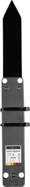 Czarny czujnik wilgotności gleby M5 do pomiaru nawilżenia gruntu. Napis wskazuje 'WATERING' oraz skalę od 'DRY' do 'WET'.