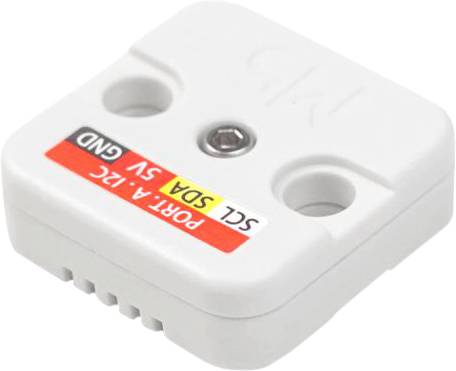 Mały biały elektroniczny przyrząd, kwadratowy z zaokrąglonymi rogami, zawiera napis 'PORT A: 12C SCL SDA 5V GND'.