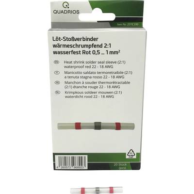 Opakowanie złączek termokurczliwych, wodoszczelnych, czerwonych, o przekroju 0,5-1 mm², 20 sztuk, marki Quadrios.