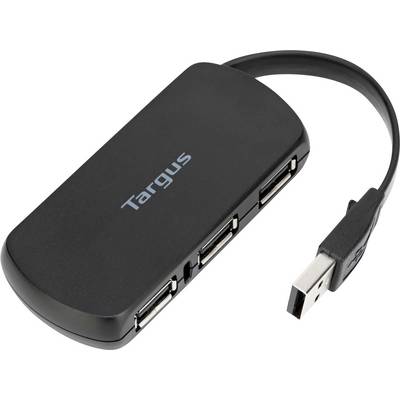 Czarny hub USB Targus z czterema portami i krótkim przewodem.