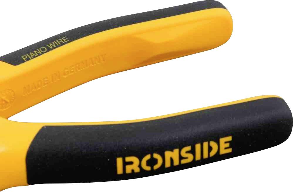 Żółty uchwyt z czarnym gumowym uchwytem. Napis 'IRONSIDE' oraz 'MADE IN GERMANY'.