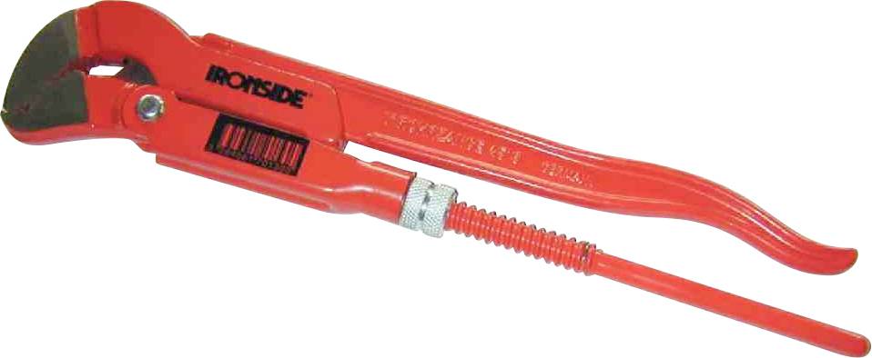 Duży, czerwony klucz nastawny z antypoślizgową powierzchnią uchwytu, odpowiedni do różnych średnic rur i prac instalacyjnych.