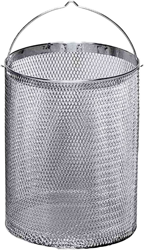 Srebrny koszyk drucikowy z uchwytem, otwarty i pusty. Idealny do przechowywania małych przedmiotów lub jako kosz na śmieci.