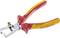 Czerwono-żółte szczypce do ściągania izolacji z regulacją śrubową. Wyprodukowane w Niemczech, odpowiednie dla napięcia do 1000 woltów.