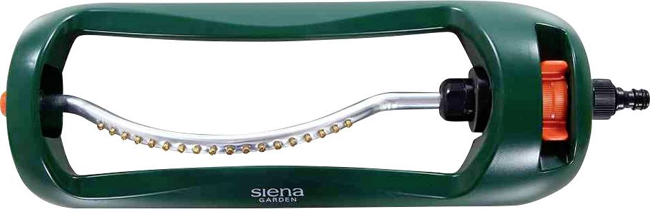 Zielony zraszacz trawnikowy marki Siena Garden z wieloma dyszami, przeznaczony do nawadniania trawników.