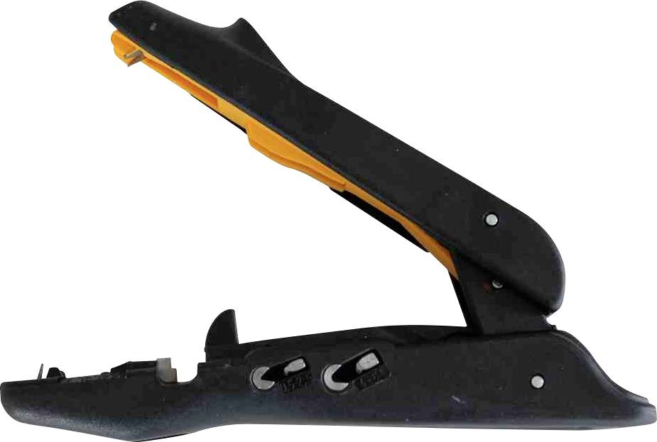 Czarny dekornizator do kabli z pomarańczowym mechanizmem wewnętrznym, przedstawiony w widoku bocznym, ukazany na białym tle.