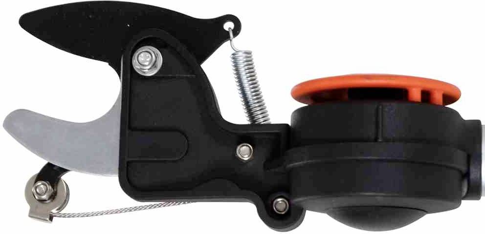 Sekator z ostrzami napiętymi sprężyną i pomarańczową rękojeścią.