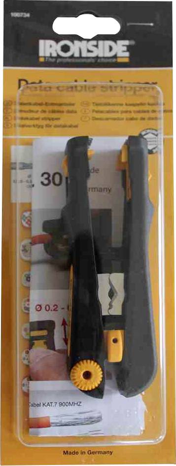 'Ironside Ściągacz do kabli', Czarno-pomarańczowy ściągacz do kabli w kartonie, 'Wyprodukowano w Niemczech'.