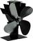Czarny wentylator o czterech łopatach, stojący na prostokątnej podstawie, przeznaczony do użycia na piecu lub kominku.