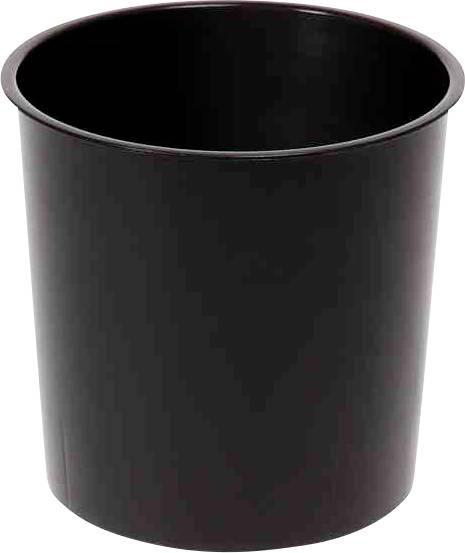 Czarny, cylindryczny kosz na śmieci z tworzywa sztucznego, pusty.