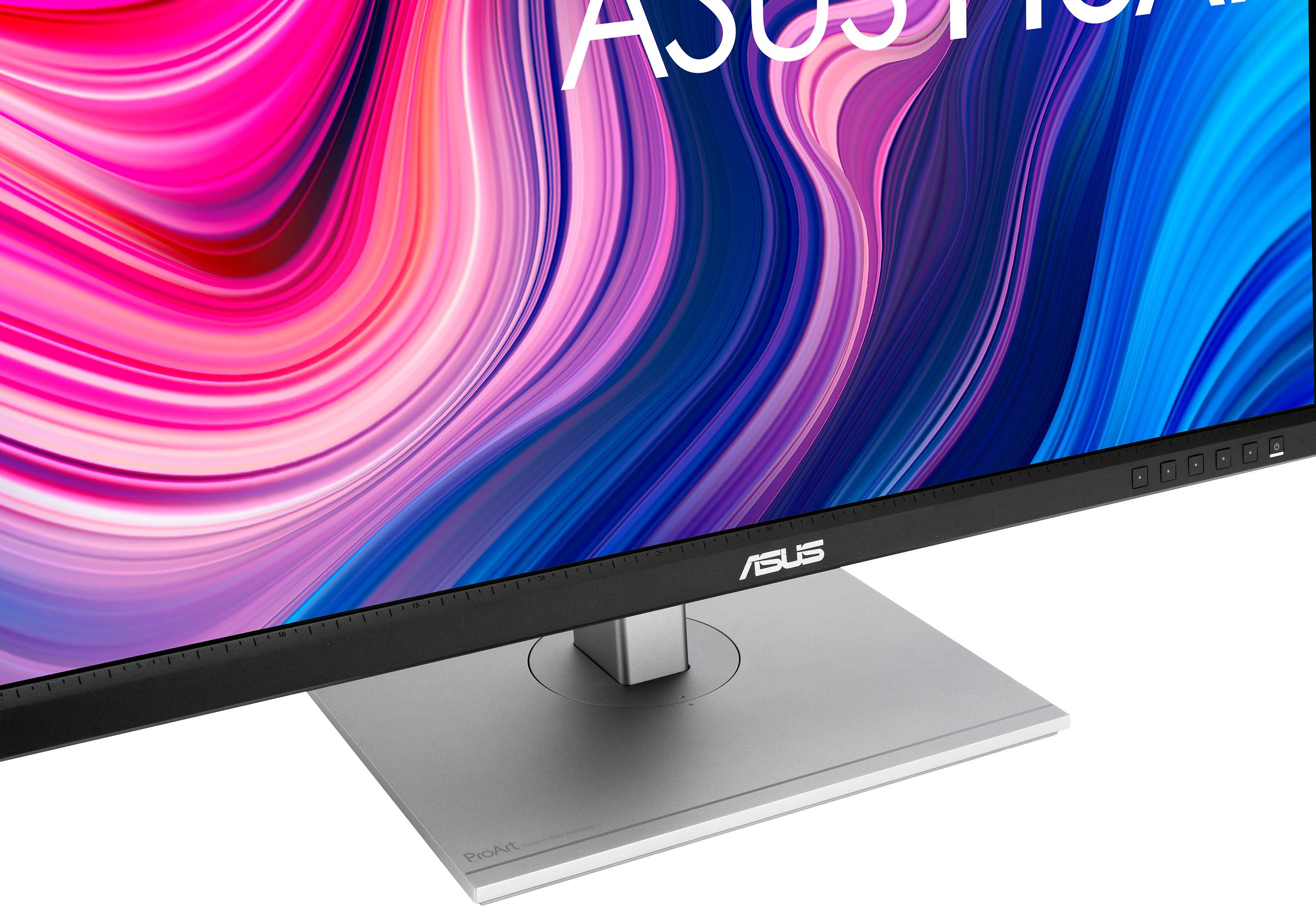 Monitor Asus z kolorowym wyświetlaczem. Widoczne logo marki.