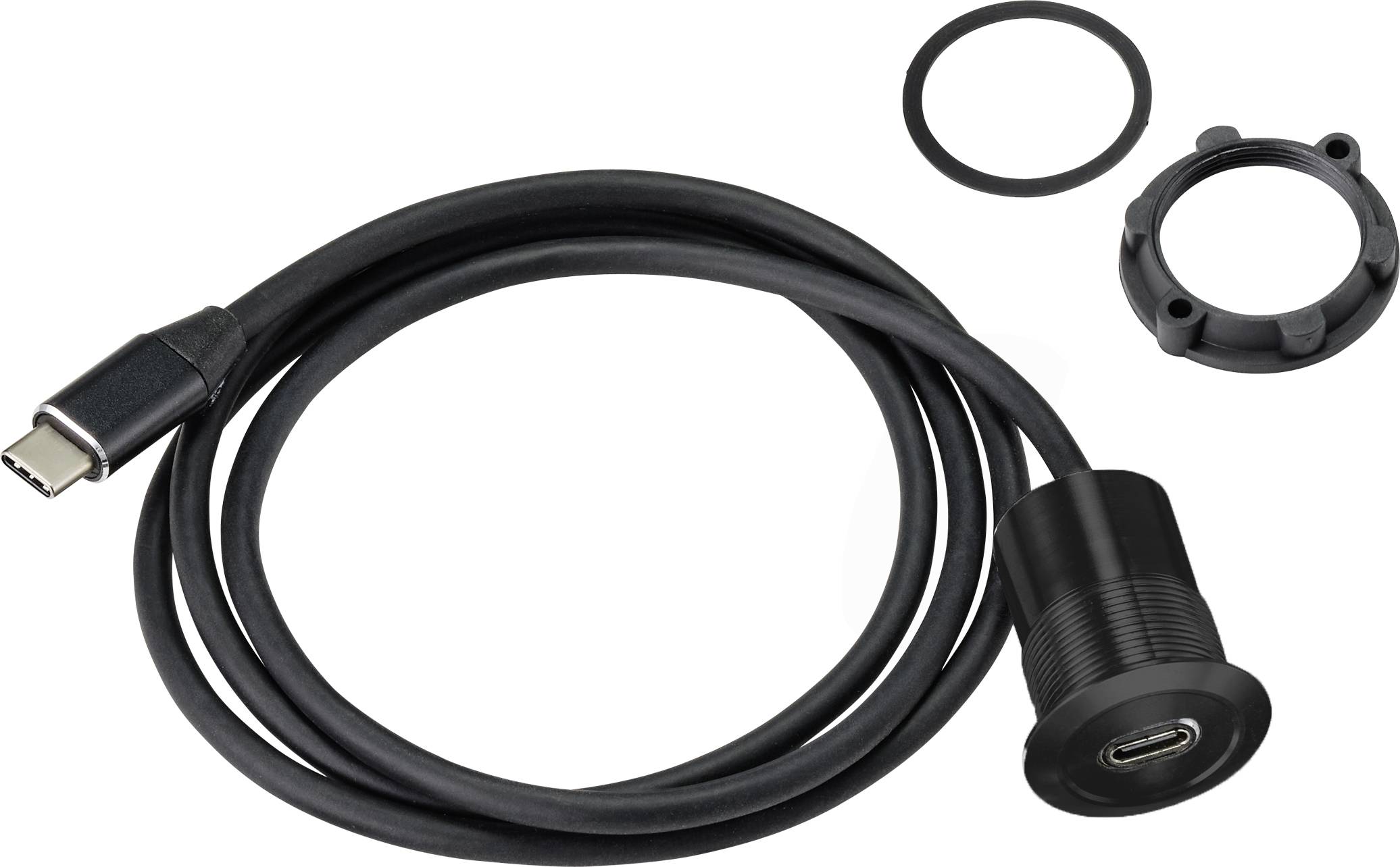 Kabel USB-C z plastikową osłoną i uszczelką gumową. Odpowiednie do zabezpieczania złączy w zastosowaniach zewnętrznych.