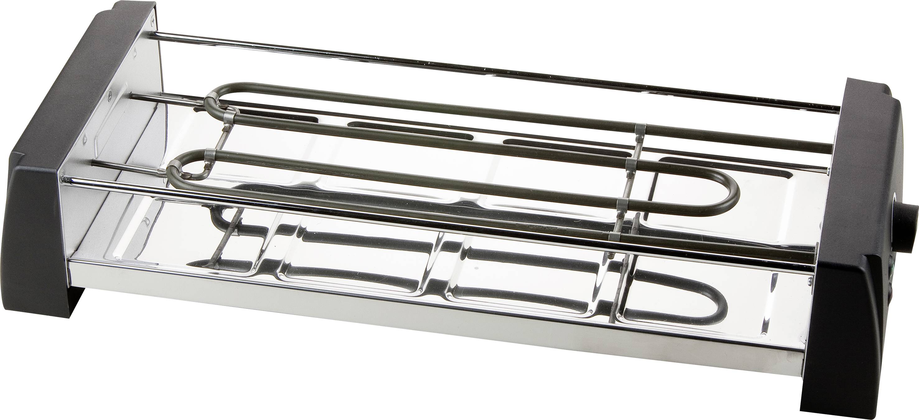 Elektryczne urządzenie grzewcze do podtrzymywania temperatury potraw, prostokątne, z poziomą spiralą grzewczą pośrodku i przezroczystą pokrywą szklaną.