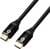 Dwa czarne kable HDMI ze złotymi wtyczkami, ułożone równolegle.