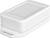 Prostokątny, biały pojemnik z tworzywa sztucznego zaokrąglonymi rogami i otworem na pokrywę, prawdopodobnie przeznaczony do przechowywania lub transportu.