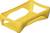 Puste, żółte plastikowe pudełko o prostokątnym kształcie i zaokrąglonych narożnikach, prawdopodobnie przeznaczone jako uchwyt lub rama ochronna.
