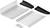 Zestaw materiałów montażowych do regału, składający się z dwóch białych płyt, dwóch czarnych uchwytów, śrub i małych okrągłych podkładek.