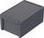 Ciemnoszare pudełko z tworzywa sztucznego z zdejmowalną pokrywką, odpowiednie do przechowywania lub transportu małych przedmiotów.