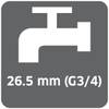 Symbol kurka wodnego z napisem '26,5 mm (G3/4)', wskazujący na rozmiar przyłącza.
