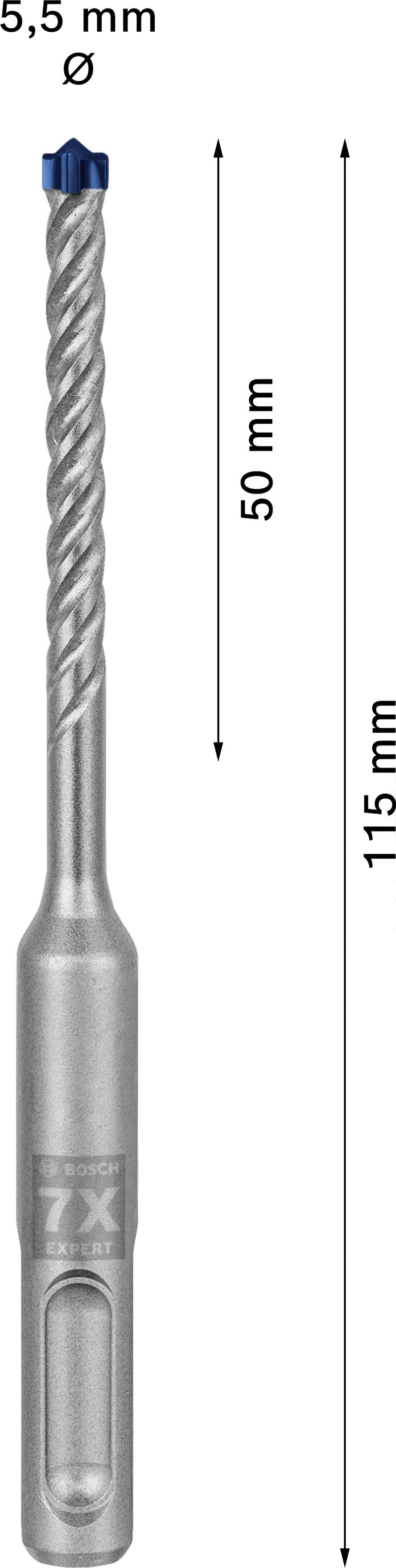 'Wiertło o średnicy 5,5 mm i długości 115 mm. Oznaczone jako "7X".'