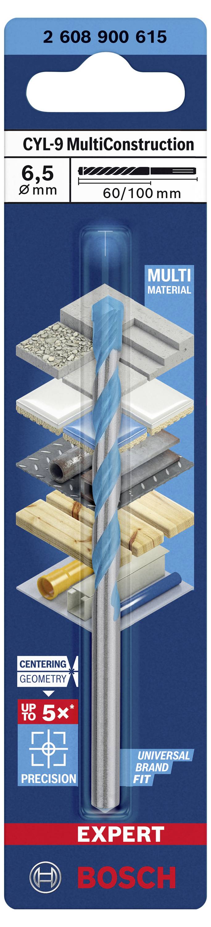 Wiertło Bosch CYL-9 MultiConstruction, 6,5 x 60/100 mm. Odpowiednie do różnych materiałów. Precyzyjne wiertło z końcówką centrującą.