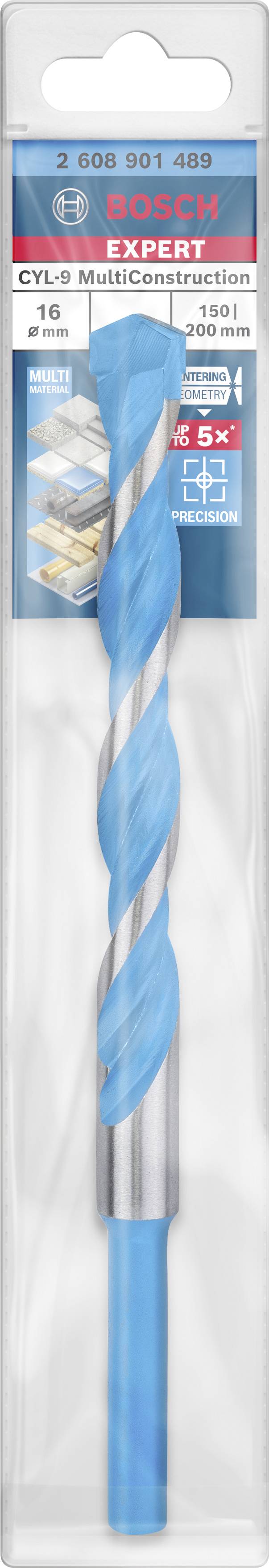 Wiertło Bosch, typ CYL-9 Multi-Construction, rozmiar 16 mm. Odpowiednie do betonu, płytek, drewna i metalu. Pakowane w przezroczystym pudełku plastikowym.