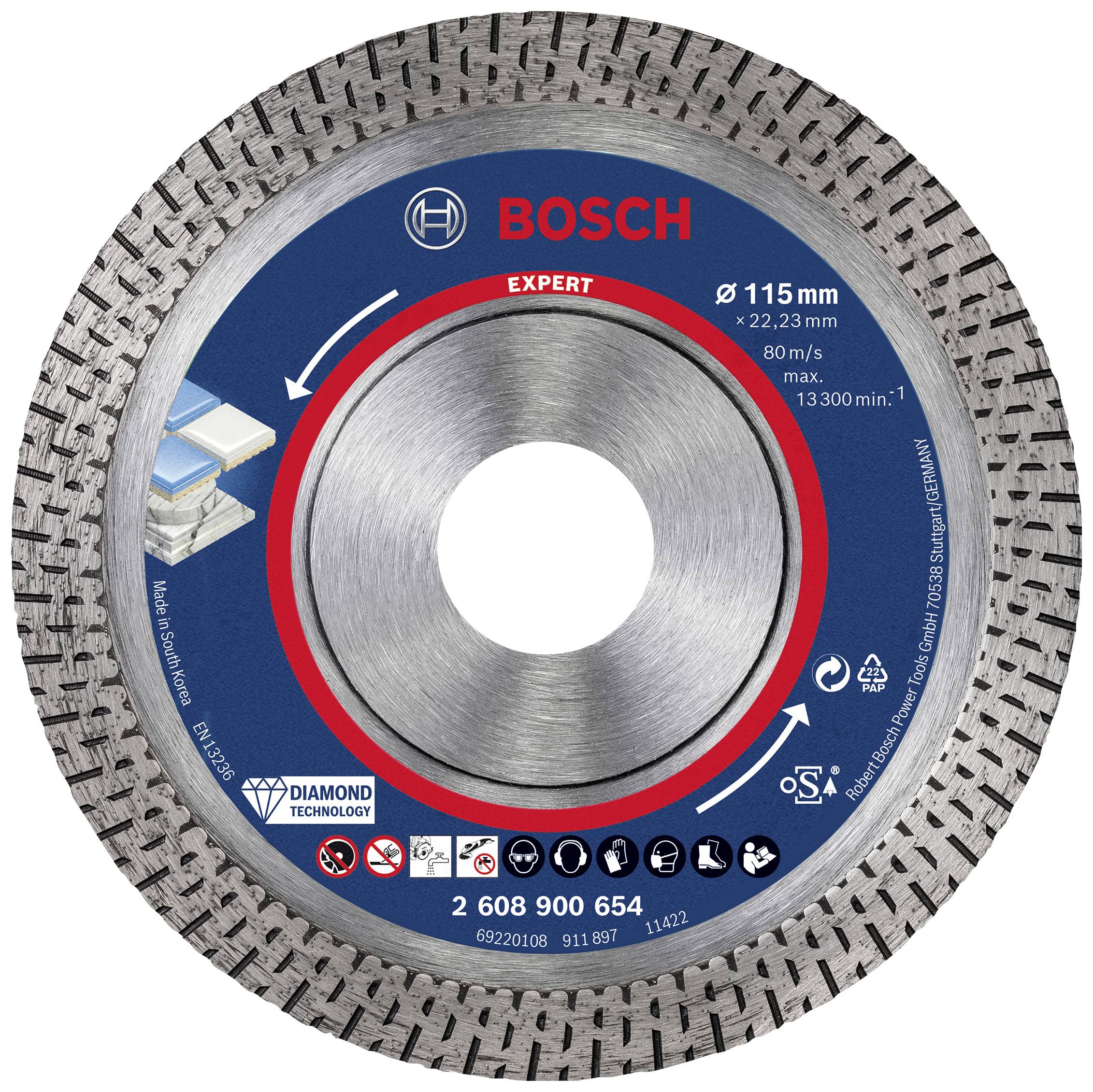 Аксесуари Bosch 2608900654 Алмазний відрізний диск EXPERT HardCeramic Діаметр 115 мм Діаметр отвору 22,23 мм камінь, бетон, цегла,