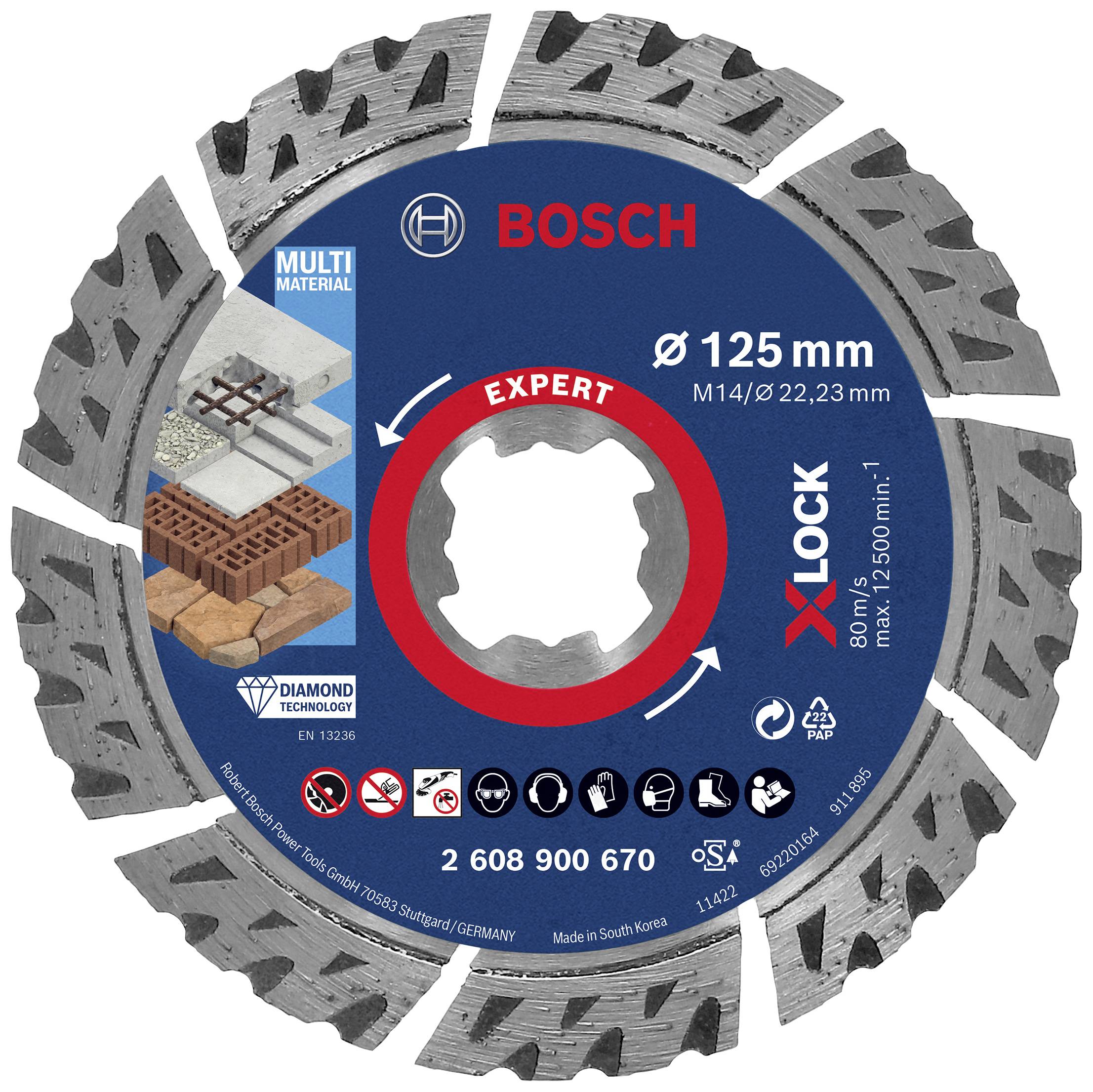 Аксесуари Bosch 2608900670 EXPERT MultiMaterial X-LOCK Алмазний відрізний диск Діаметр 125 мм Діаметр отвору 22,23 мм камінь, бето