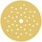 Okrągła żółta tarcza ścierna z wieloma otworami ułożonymi w równomiernym wzorze; otwór centralny większy od pozostałych.