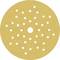 Okrągła złota tarcza szlifierska z wieloma małymi otworami, równomiernie rozmieszczonymi.