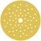 Okrągły papier ścierny z wieloma małymi otworami do skutecznego szlifowania. Kolor żółty. Odpowiedni do prac drewnianych i metalowych.
