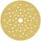 Żółty papier ścierny w kształcie koła z równomiernie rozmieszczonymi otworami.
