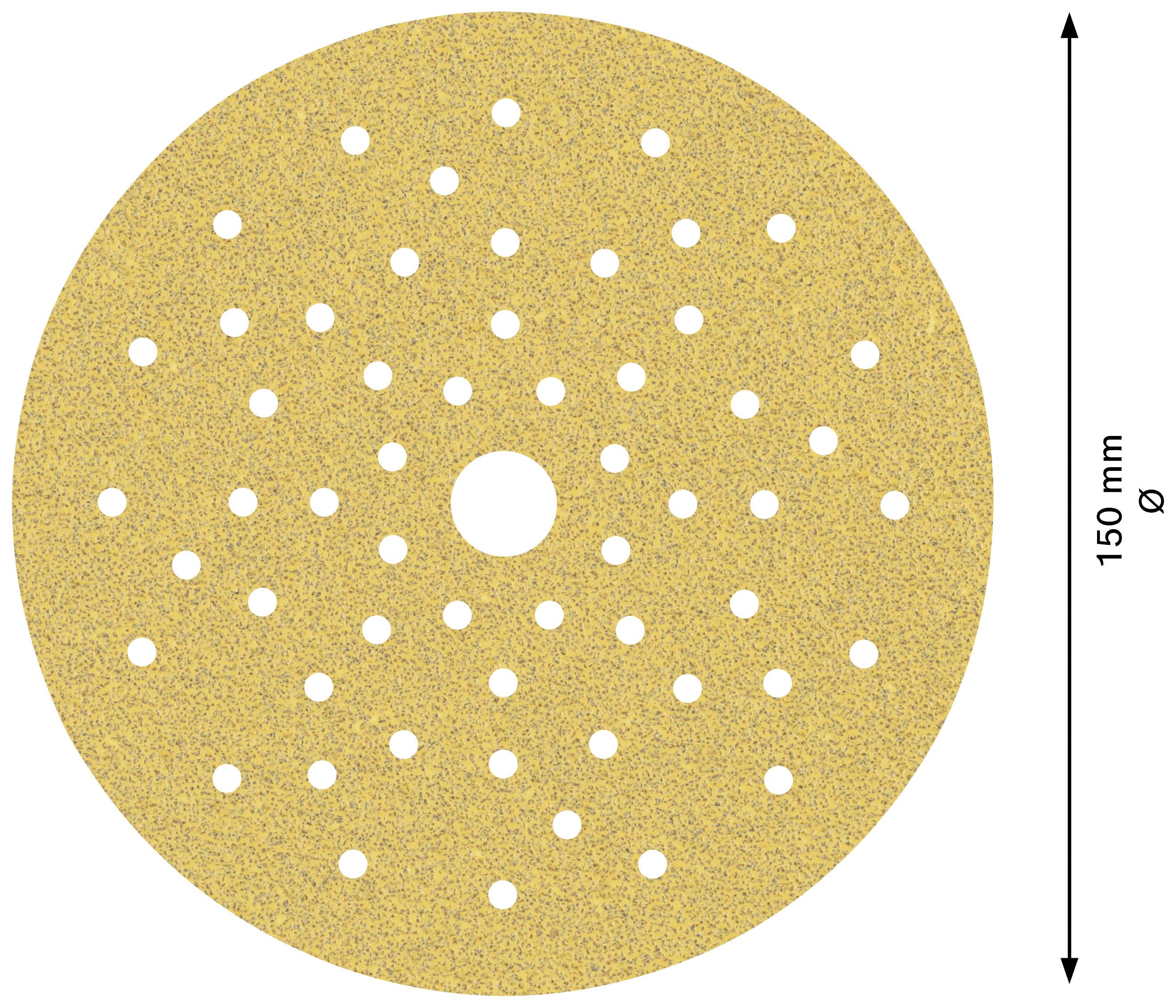 Tarcza okrągła z wieloma małymi otworami i jednym dużym otworem pośrodku, o średnicy 150 mm.