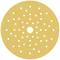 Okrągła, żółta tarcza szlifierska z licznymi symetrycznie rozmieszczonymi otworami i centralnym otworem do mocowania na maszynie szlifierskiej.