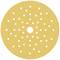 Okrągła, żółta tarcza szlifierska z wieloma małymi, równomiernie rozmieszczonymi otworami przeznaczonymi do odprowadzania pyłu.