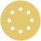 Okrągła tarcza szlifierska z dziewięcioma symetrycznie rozmieszczonymi otworami. Tarcza ma piaszczystą, żółtą powierzchnię.