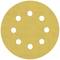 Okrągła tarcza szlifierska z żółtego papieru ściernego z dziewięcioma równomiernie rozmieszczonymi otworami.