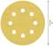 Okrągła, żółta tarcza szlifierska z dziewięcioma otworami, Ø 115 mm.