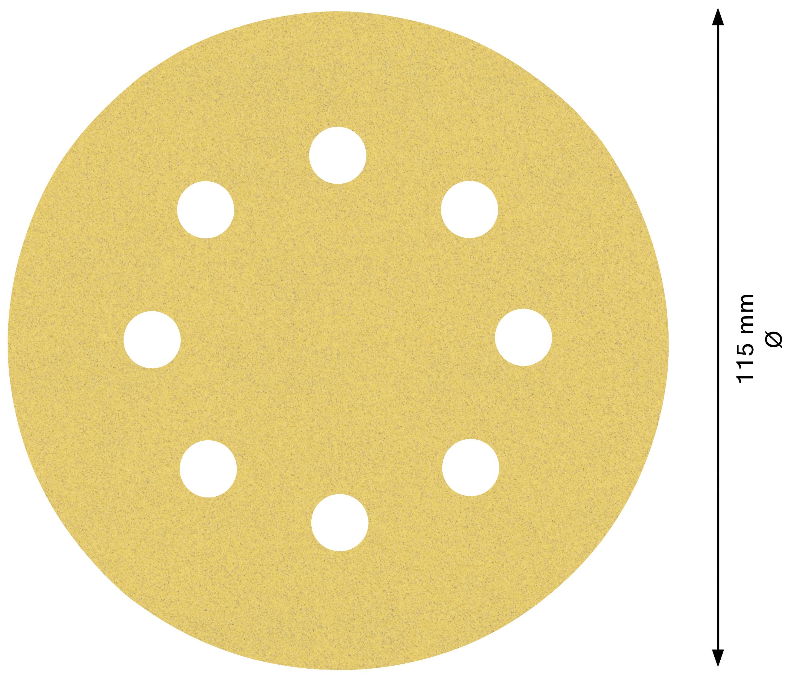 Tarcza szlifierska z 8 otworami, o średnicy 115 mm.