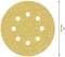Papier ścierny krążkowy o średnicy 125 mm z ośmioma otworami, stosowany w szlifierkach do obróbki drewna lub metalu.