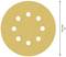 Krążek papieru ściernego o średnicy 125 mm, w piaskowym odcieniu, posiada dziewięć równomiernie rozmieszczonych otworów.