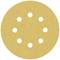 Okrągła tarcza szlifierska z dziewięcioma równomiernie rozmieszczonymi otworami, używana do szlifowania powierzchni. Beżowy odcień.